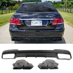 Fits 2014-2016 Benz E-Class E250 E350 E400 E63 Style Rear Diffuser Black Exhaust Tips