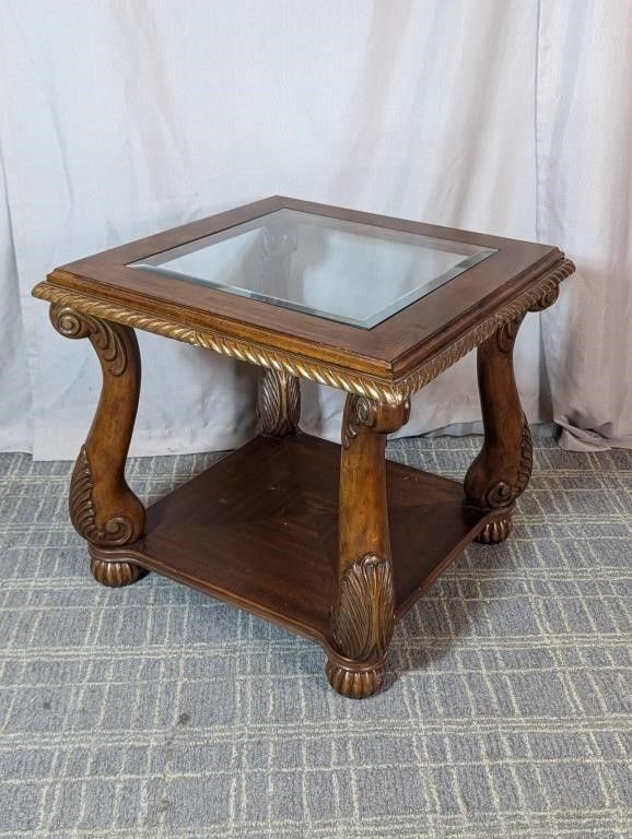 Antique Wooden Glass Top Table