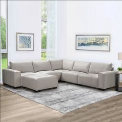 Teagan 6-piece Leather Modular Sectional with Ottoman