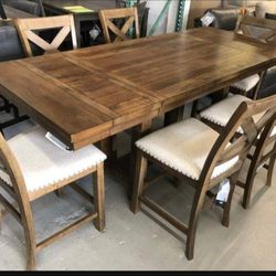 Extension Rectangular Natural Brown/Beige Dining Table And 4 Chairs🔥 Kitchen-Dining Room Set👑On Display Of🏠Fastest Delivery ✅ Financing Options 🌟