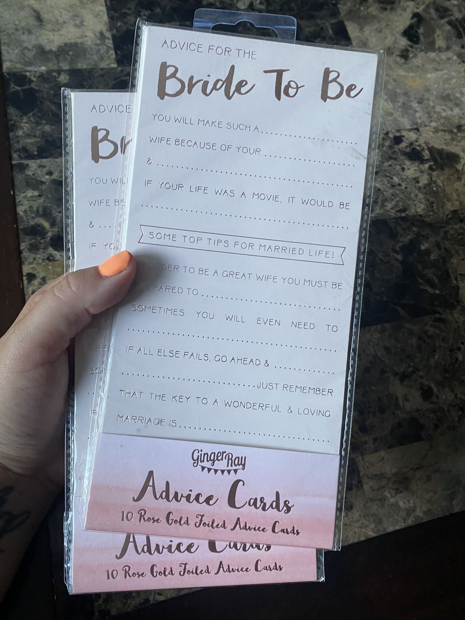 Bridal shower Games / Advice Cards- Ginger Ray 
