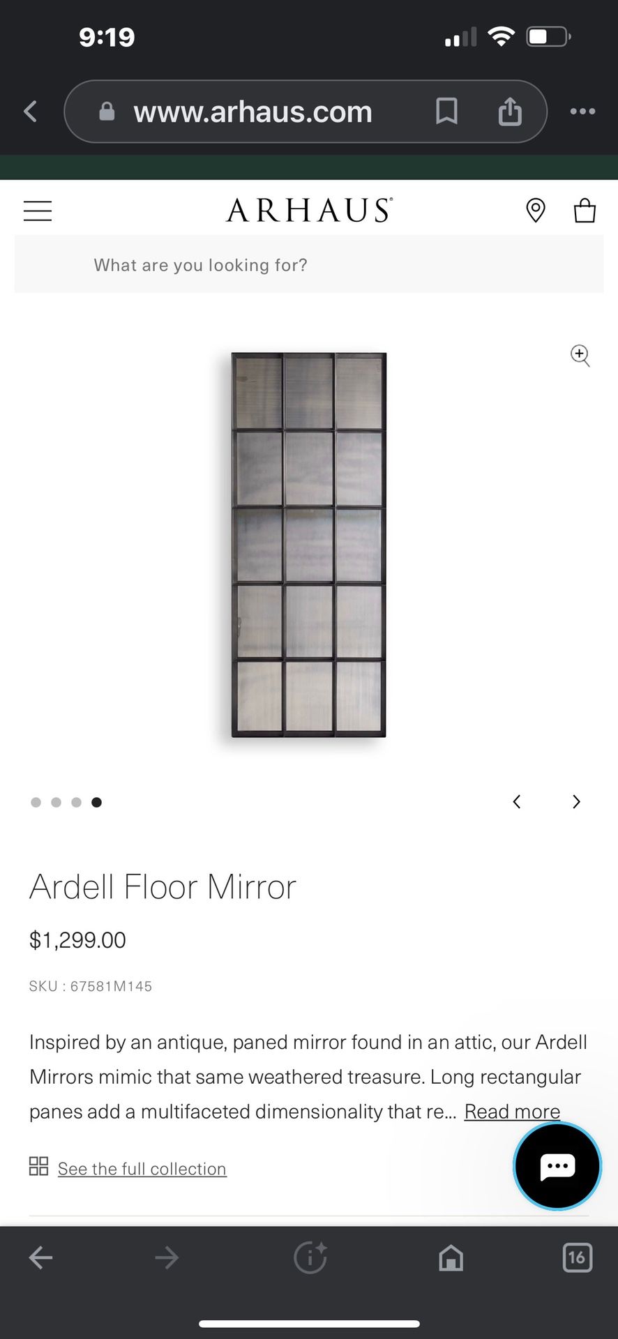 Arhaus Ardell Floor Mirror