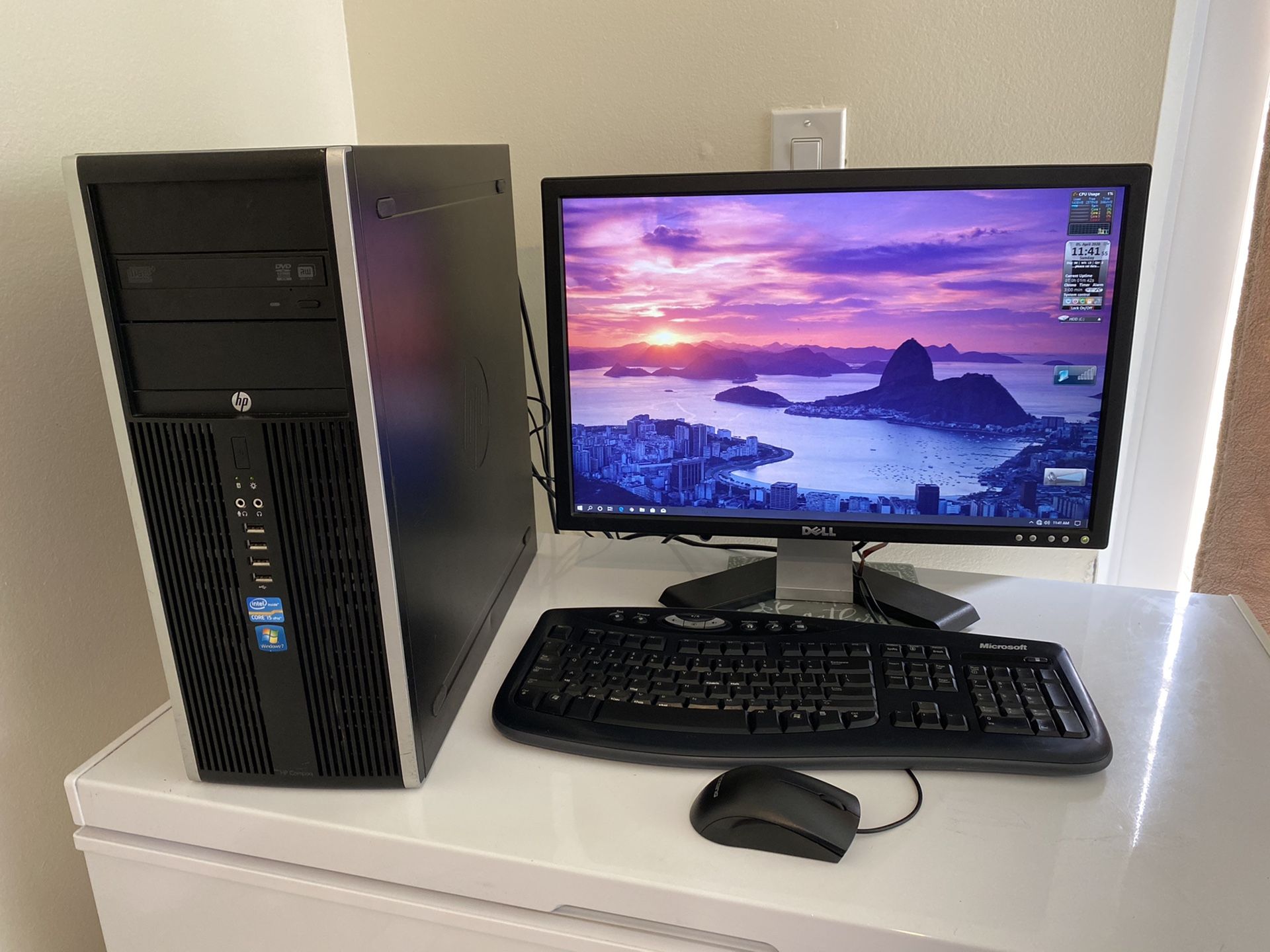 Great HP Quad Core I5, @ 3.1 GHz, Dual Display Desktop Computer. 500 GB HDD, 4GB RAM, 10USB Ports, 22” 1080P DELL Monitor. Keyb/Mouse, Win 10 64 Bits