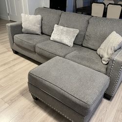 Ashley Studded Grey Sofa With Ottoman