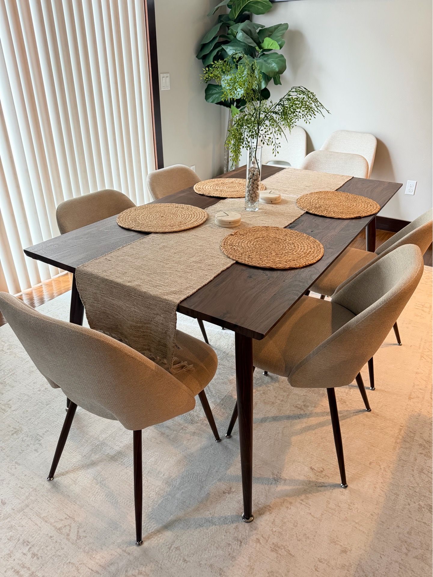 9 Piece Extendable Dining Table Set w/ Upholstered Chairs