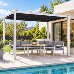 New PURPLE LEAF 10X13 Aluminum Outdoor Retractable Pergola with Sun Shade Canopy Cover White Patio Metal Shelter for Garden Pavilion Grill Gazebo Grap