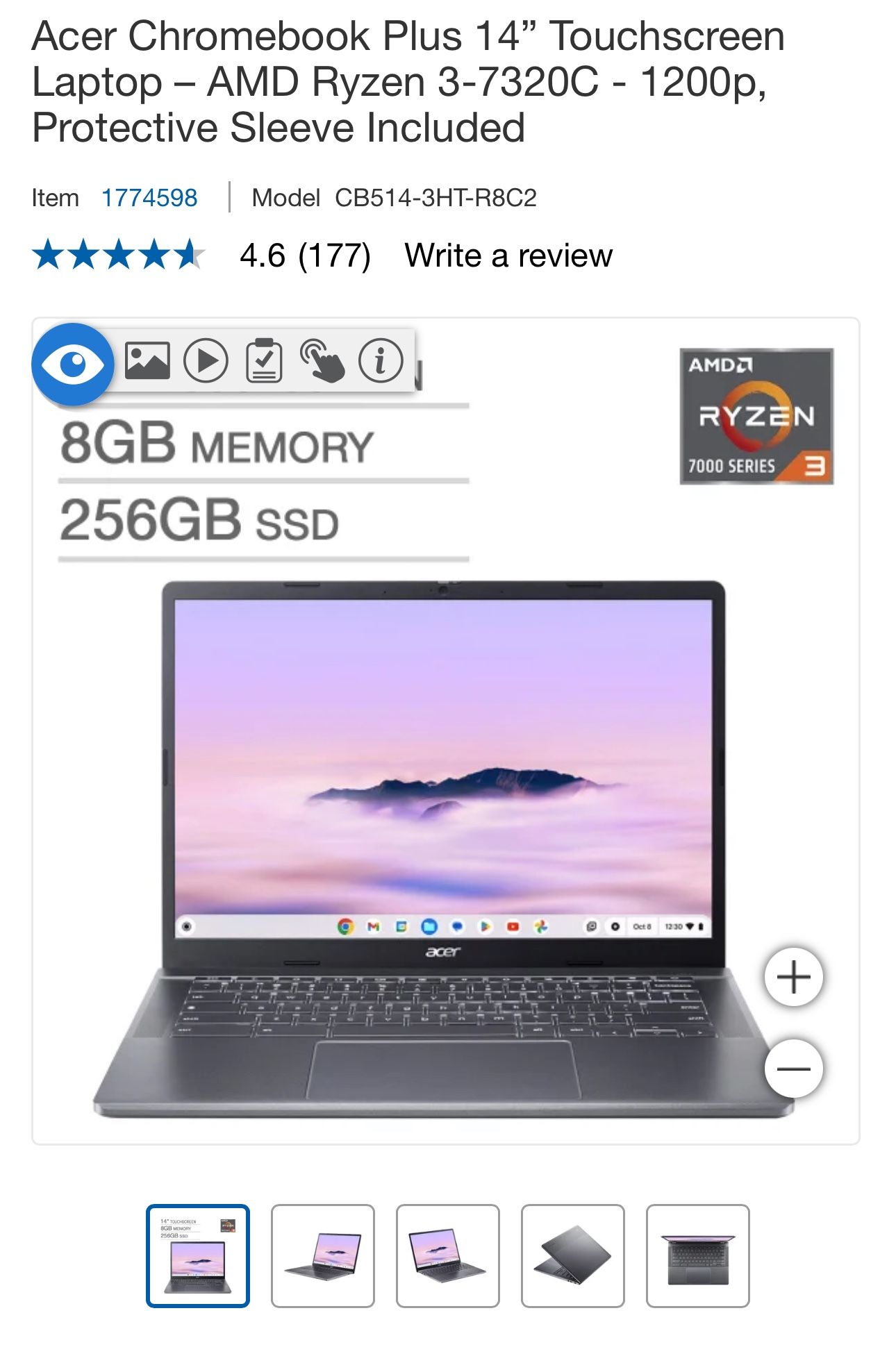 Acer Chromebook Plus 14” Touchscreen Laptop – AMD Ryzen 3-7320C