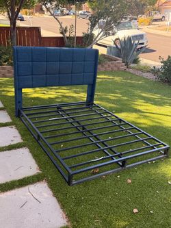 Queen Bed Frame with Upholstered Headboard