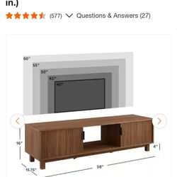 New open box. 58 in. Mid-Century Modern Mocha Wood TV Stand with 2 Reeded Doors (Max TV Size 65 in.)