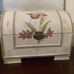 ROMANTIC COTTAGE Wooden Hand Painted Treasure Chest/Floral jewelry Box/Trunk 15”