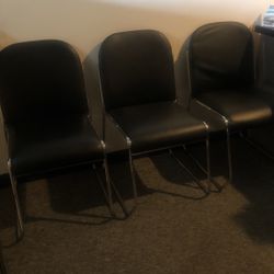 Three desk chairs black FAUX with chrome