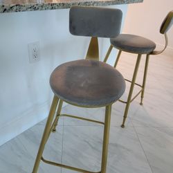 Set of 2 Modern Gray Velvet Bar Stools
