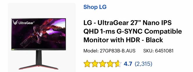 LG - UltraGear 27" Nano IPS QHD 1-ms G-SYNC Compatible Monitor with HDR - Black