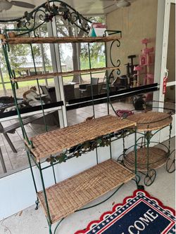 Vintage Tuscan Vineyard Bakers Rack & Matching Serving Cart
