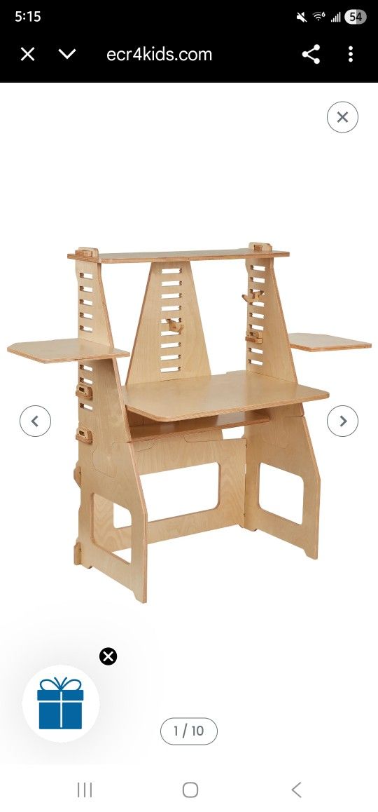 ECR4Kids Maker's Puzzle Sit or Stand Desk, Adjustable Height Desk, Natural