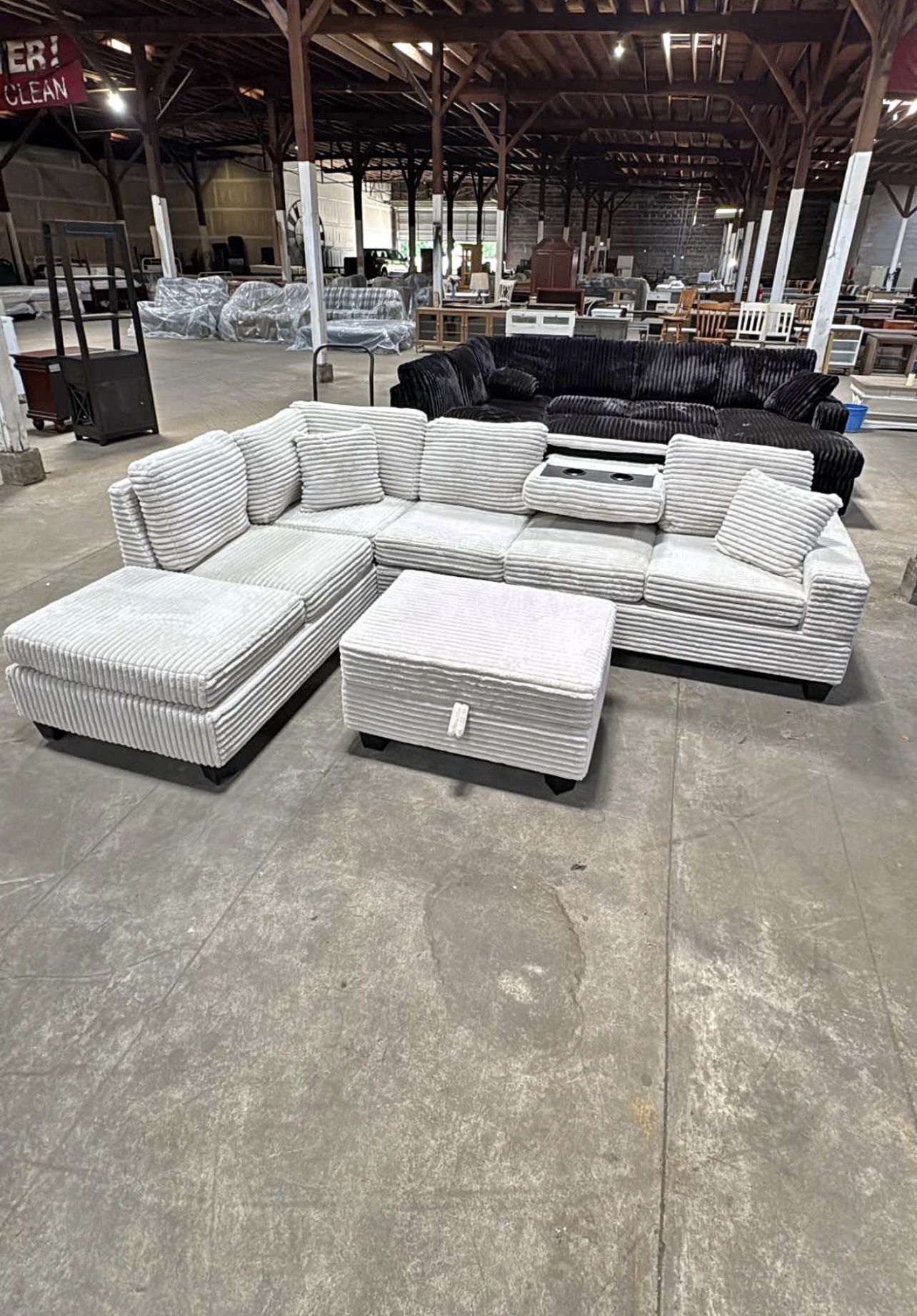 Plush Corduroy Sectional With Free Ottoman