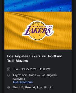 NBA Los Angeles Lakers vs. Portland Trail Blazers 10/27/26 Tickets (2)