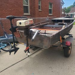 12ft Aluminum Boat With 2 Motors, Trolling Motor And Battery $800