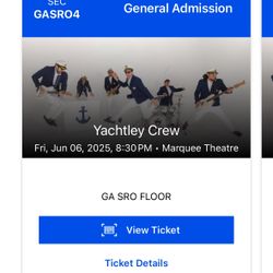 4 Yachtley Crew Floor Tickets $150