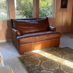 Ethan Allen Genuine Leather Chair-and-a-Half Sleeper Sofa, Twin Bed