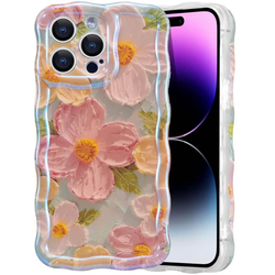 Case for iPhone 16 Pro, Colorful Retro Oil Painting Printed Flower Laser Glossy Pattern
