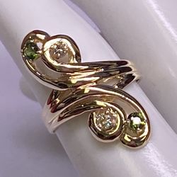 14k Diamond Tourmaline Spiral Ring 