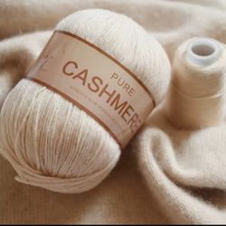2 Sets Creme Color 100% Cashmere Handwoven Soft 3-Ply Yarn, DIY Crafts, 50g/20g
