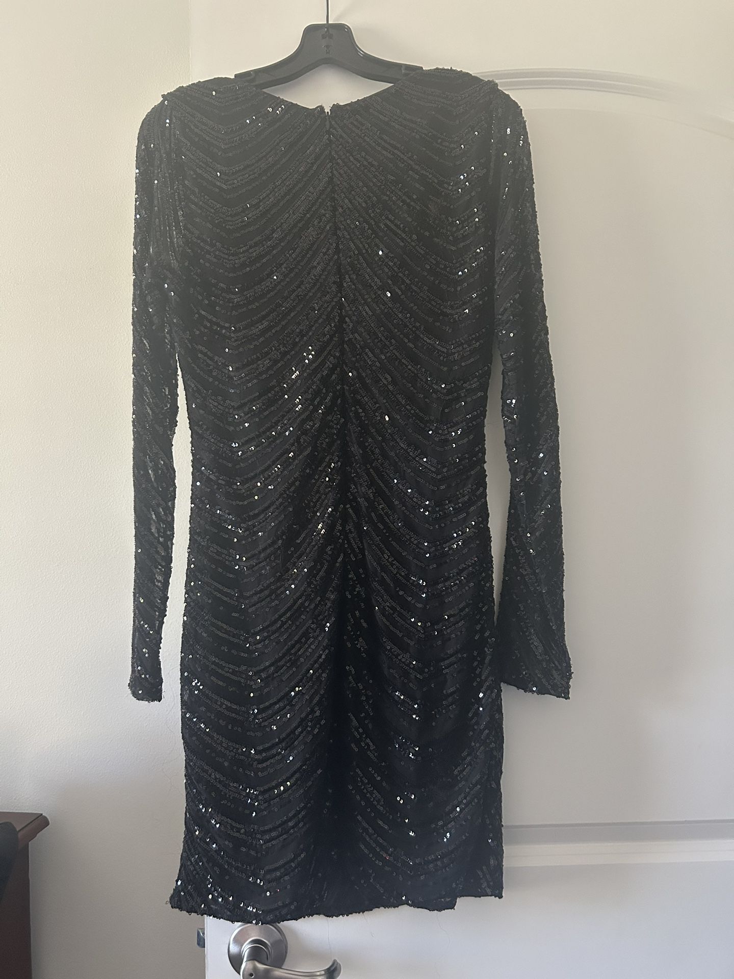 Black Sequin Long Sleeve Dress