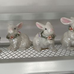 Homeco Bone China Inc 4 Pearlescent Ceramic Bunny Figurines