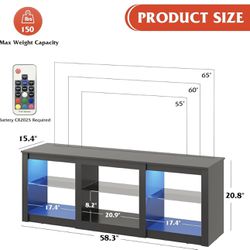😀 WLIVE TV Stand with LED Lights for TVs up to 65 inch, Entertainment Center with Glass Shelves, Modern TV Console 
