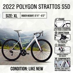 2022 Polygon Strattos S5 Disc – XL (Rider Height 5’11”–6’2”) – Like New, Only 10 Miles