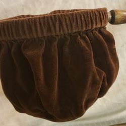 Vintage Brown Velvet Church Offering Bag/Sack with Wooden Handles
