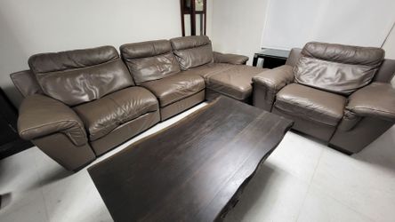 Brown Leather Sectional Sofa with Recliners