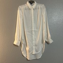 Womens Express white Pleated Relaxed Tunic button down long sleeve Shirt size XS