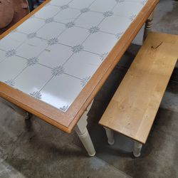 Farmhouse Tiled Kitchen Table W/ Benches