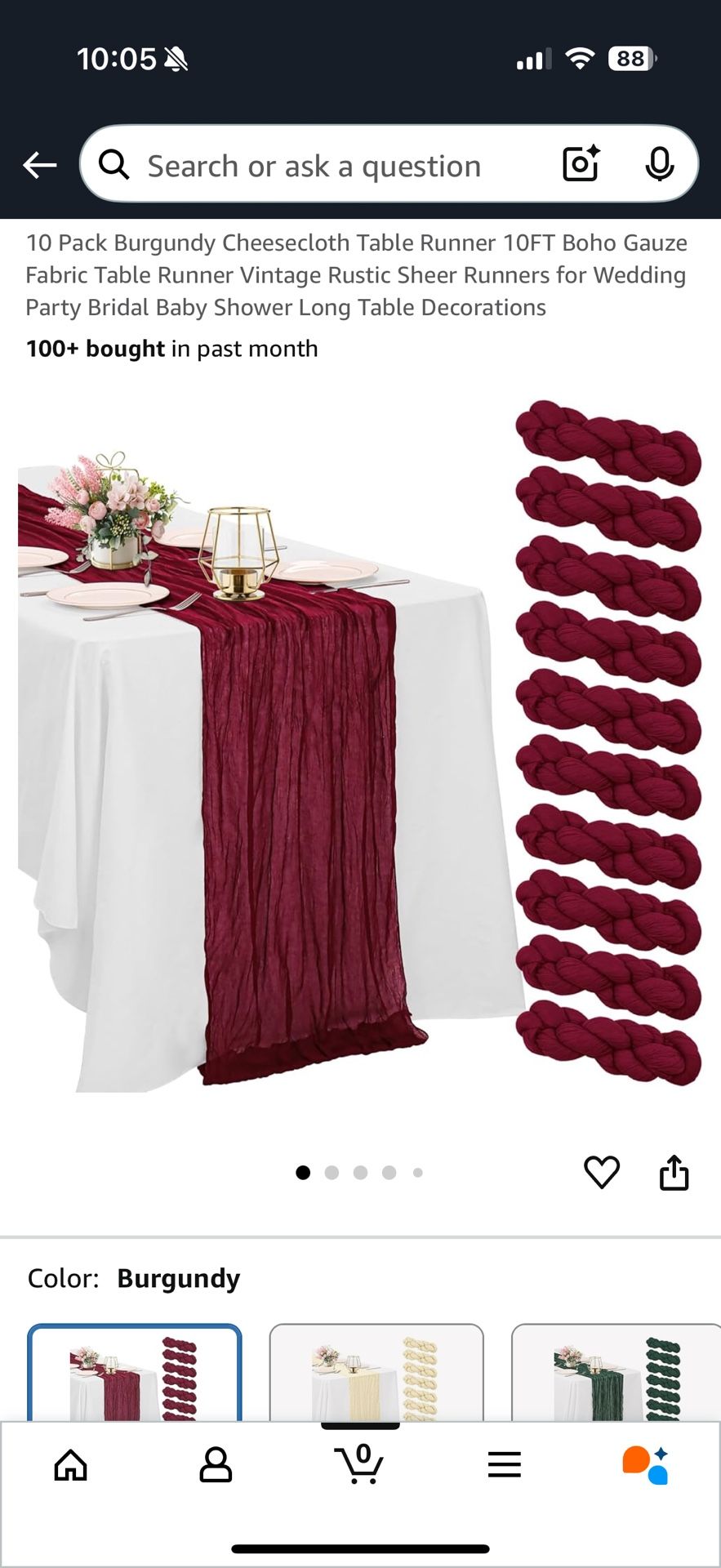 10 Burgundy cheese Cloth Table Runner