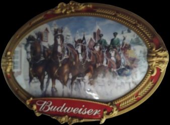 Clydesdale Bubble Framed Hanging Piece Wall Piece Or Standing Piece. And A Busch Neon Clock.