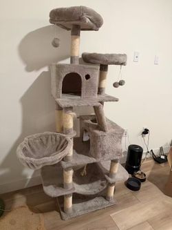 FEANDREA 66" Cat Tree Tower Gray Condo Scratching Posts - Local Pickup Only