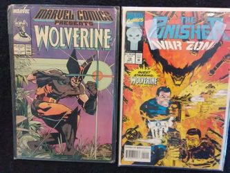 Marvel Comics presents Wolverine number 1 Punisher War Zone number 19 guest starring Wolverine bowls for $20