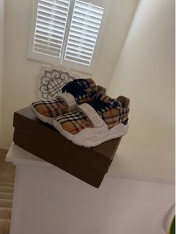 Burberry check & leather sneakers
