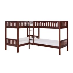 Brand New Brown L Corner Quad Twin Bunkbed