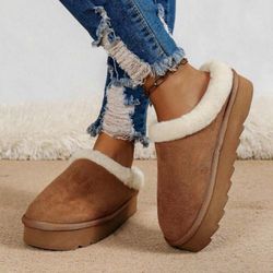 Women's Fuzzy Platform Slippers Warm Cozy Indoor Outdoor Faux Lined Clog Slippers