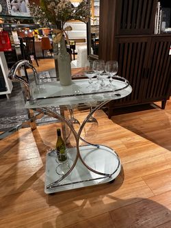Two-Tier Chrome Bar Cart with Glass Shelves