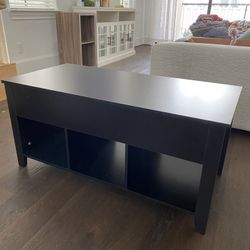 Lift Top Coffee Table with Hidden Compartment and Storage Shelves