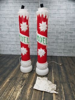 2 Vintage EMPIRE Christmas 29" NOEL Candles Lighted Blow Mold Decor **READ**