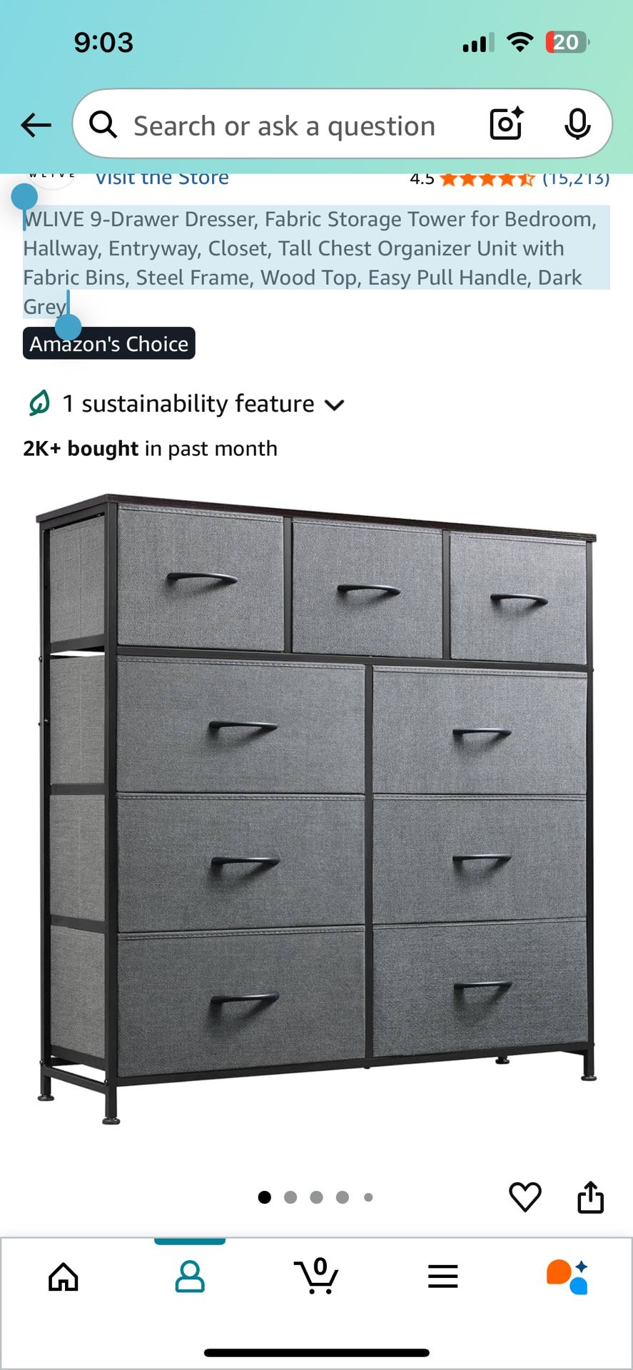 E 9-Drawer Dresser, Fabric Storage Tower for Bedroom, Hallway, Entryway, Closet