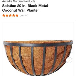 Set Of 3 Black Metal Wall Planter Curved 20 Inches Each 