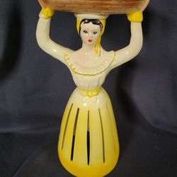 Porcelain Vintage Napkin Holder Lady With Basket Over Her Head