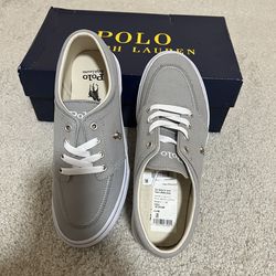 Ralph Lauren Men’s Light Gray Canvas Sneakers with White Laces/size 7D/nwt