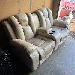 Leather Couch Tan White Color FREE